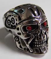 ROBOT HEAD WITH RED EYES  STAINLESS STEEL BIKER RING image