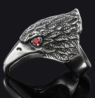 EAGLE HEAD W CRYSTAL EYES STAINLESS STEEL BIKER RING image