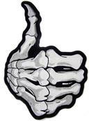 JUMBO SKELETON HAND BONES THUMBS UP 11 IN EMBROIDERED PATCH image