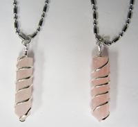 ROSE QUARTZ COIL WRAPPED STONE STAINLESS BALL CHAIN NECKLACE image