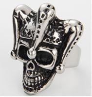 JESTER CLOWN SKULL HEAD & HAT STAINLESS STEEL BIKER RING image
