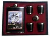 WILD ANIMALS FLASK SET W FOUR SHOT GLASSES & FUNNEL image