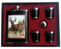 BIG BUCK DEER FLASK SET W FOUR SHOT GLASSES & FUNNEL image