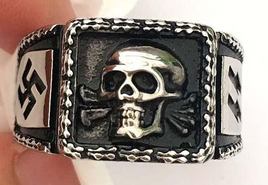 SKULL HEAD LIGHTNING BOLTS STAINLESS STEEL BIKER RING image