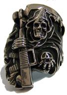 ANARCHY GRIM REAPER W MACHINE GUN STAINLESS STEEL BIKER RING image