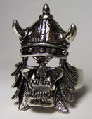 VIKING VAMPIRE SKULL WITH HELMET SILVER BIKER RING image