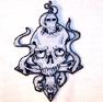 SKULL W UPSIDE DOWN CROSS EMBROIDERED BIKER 4 IN PATCH - CLOSEOUT image