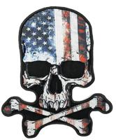 JUMBO SKULL VINTAGE AMERICAN FLAG EMBROIDERED PATCH 9 INCH image