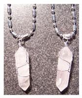 BALL CHAIN STAINLESS NECKLACE W ROSE QUARTZ WIRE WRAPPED  PENDANT image