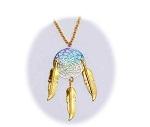 18 INCH METAL DREAM CATCHER GOLD RAINBOW NECKLACE WITH FEATHERS image