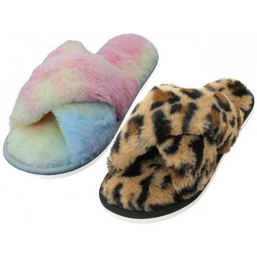 Women's Plush Cross Slippers, Footwear, Shoes image