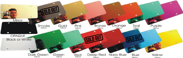 License Plates - Colored Acrylic Mirror 6x12