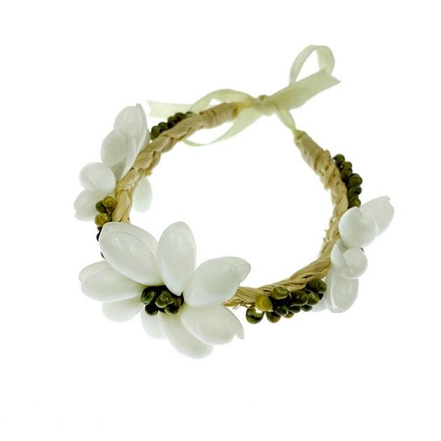 Green Mongo Shell With Bubble Shell  Raphia Bracelet image