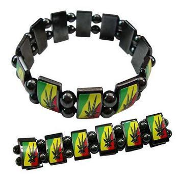 Hematite Rasta Leaf Bracelet image