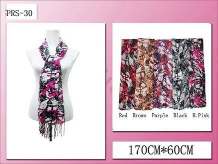 100% Polyester Abstract Print Fringe Scarf – Assorted Colors image