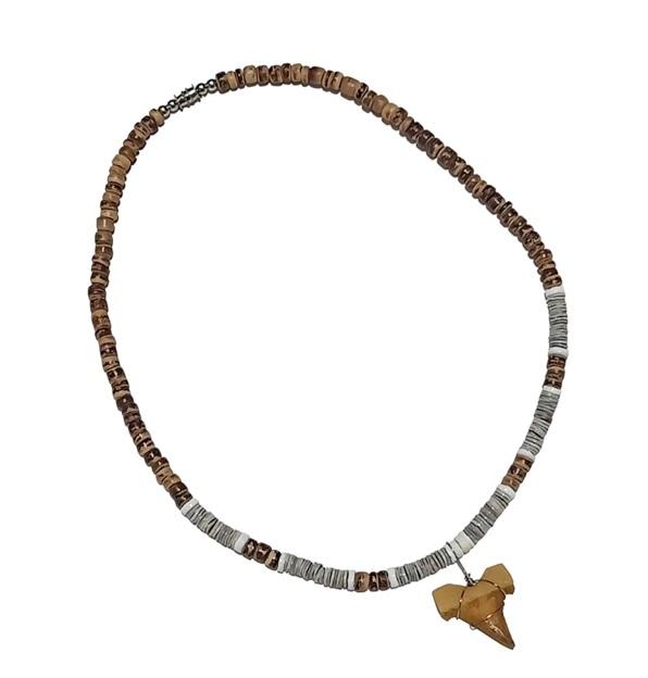 Tiger Coco With Shell/Faux Antique Shark Tooth Pendant Necklace image