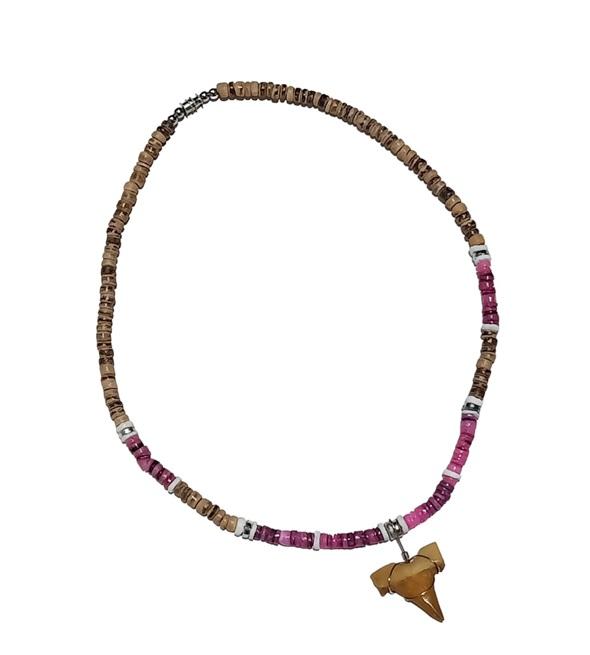 Tiger Coco/Shell With Faux Antique Shark Tooth Pendant Necklace image