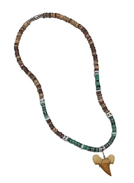Tiger Coco/Shell With Faux Antique Shark Tooth Pendant Necklace image
