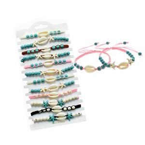 Cowry Shell With Stone Star Fish And Beads Adjustable Bracelet image