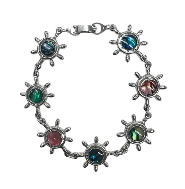 Multicolor Nautical Ship Wheel Paua Shell Bracelet/ Anklet image