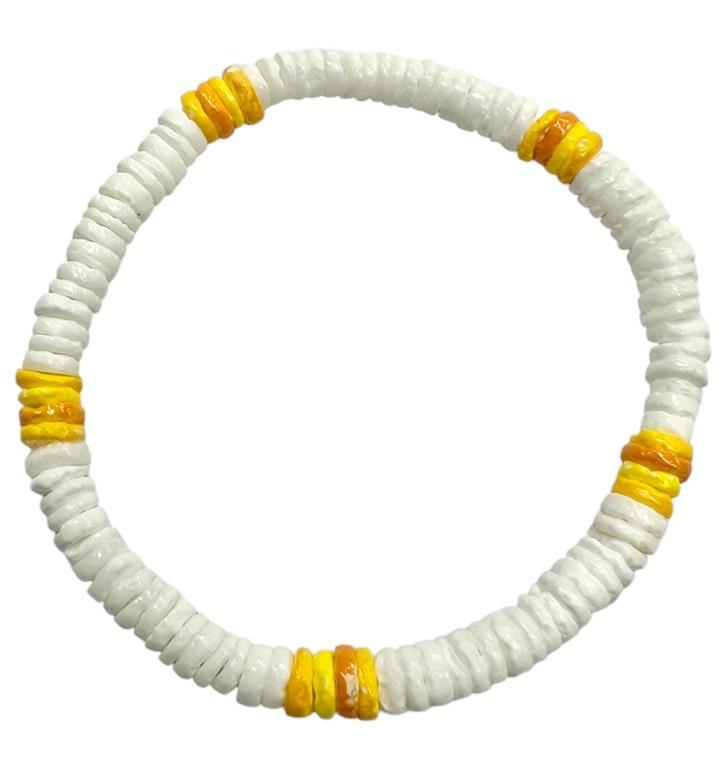 White and Yellow Clam Shell Stretch Bracelet image
