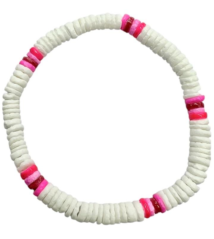 White and Pink Clam Shell Stretch Bracelet image