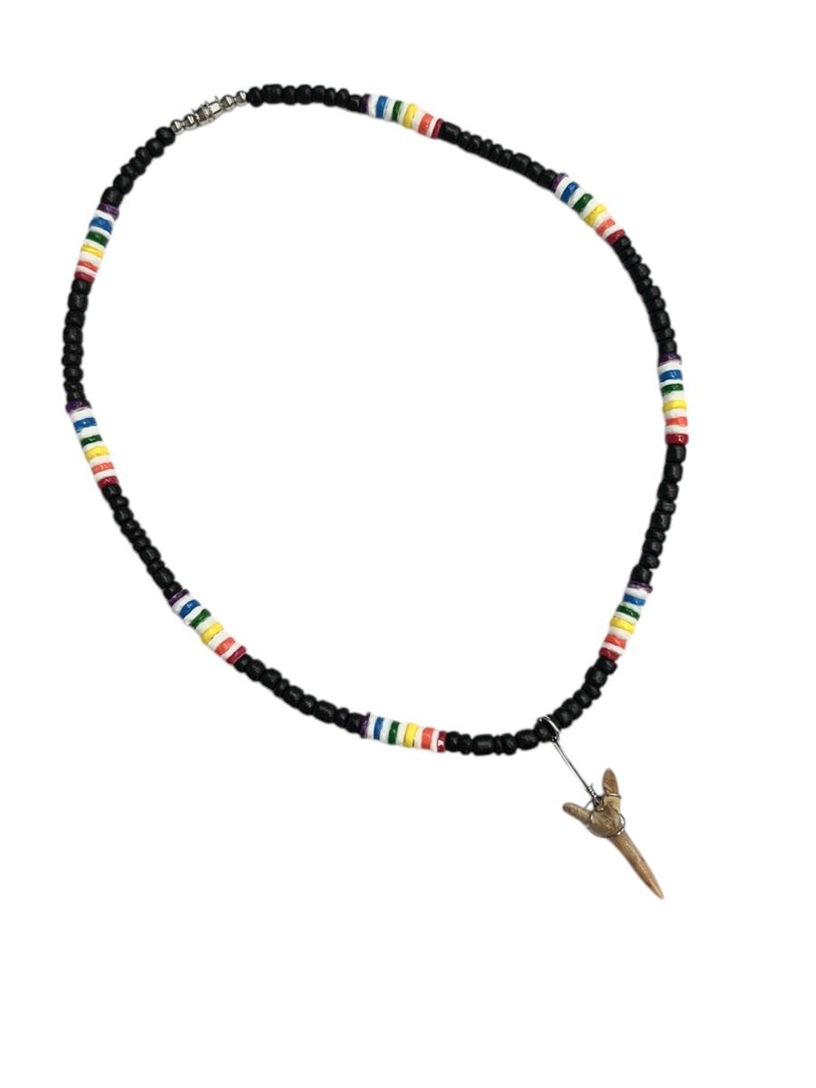 Rainbow Black Coco With Real Fossil Sharks Tooth Pendant Necklace image