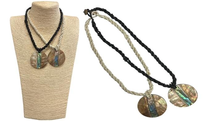 Round Mother Of Pearl & Paua Shell Pendant Necklace image
