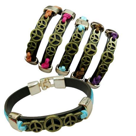 Peace Sign Pendant Leather Bracelet image