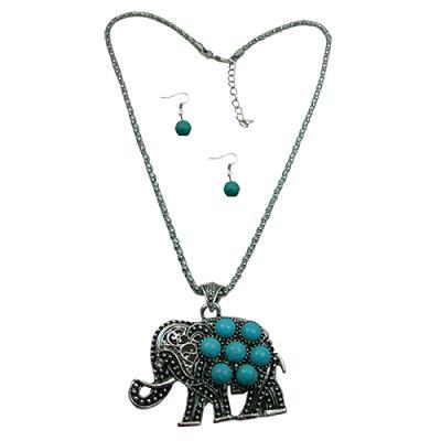 Elephant Turquoise Pendant Necklace & Earring Set image
