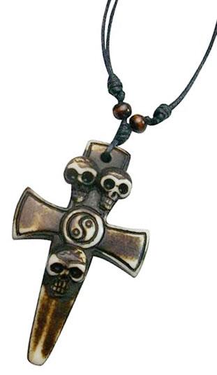 Resin Cross With Skull Pendant Necklace image