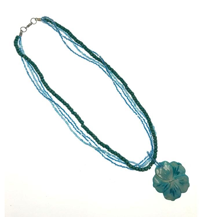 Turquoise Flower Shell Pendant Necklace. image