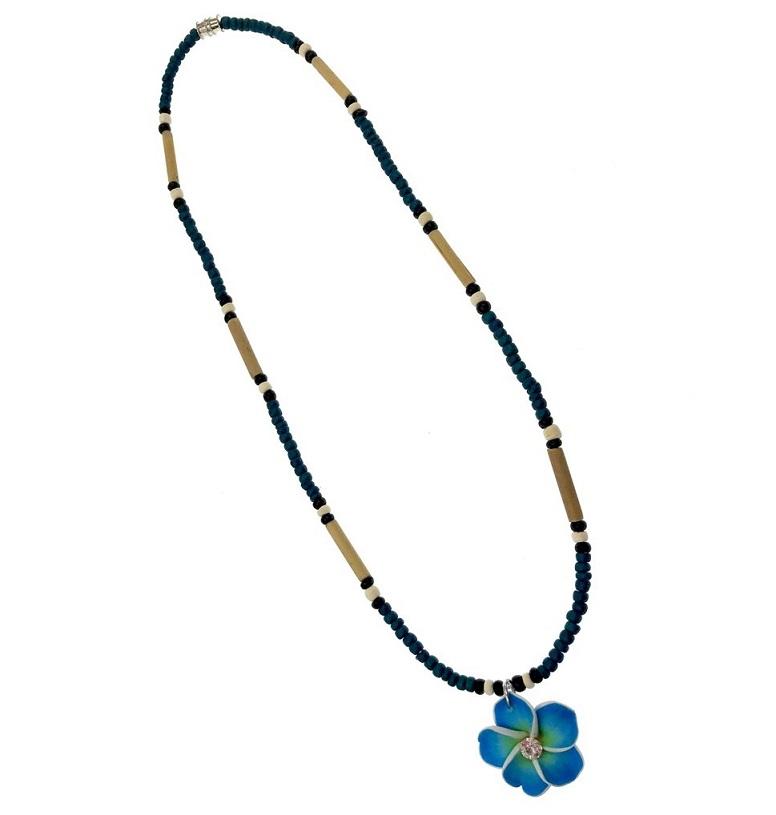 Turquoise Crystal Fimo Flower With Coconut Necklace image
