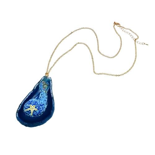 Blue Gem Stone With Starfish Pendant Necklace image
