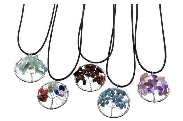 Tree Of Life Stones Black Cord Necklace image