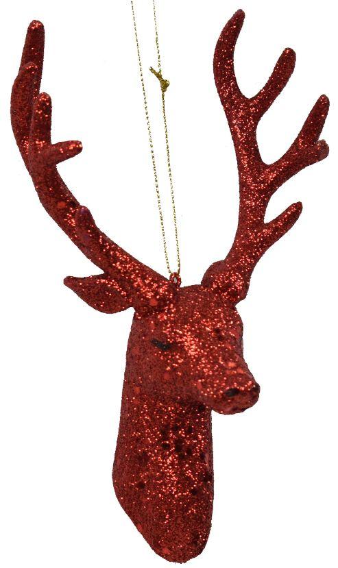 7" Glittered Reindeer Ornament - Red image