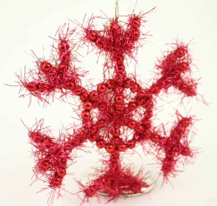 Large Red Beaded Snowflake Ornament image