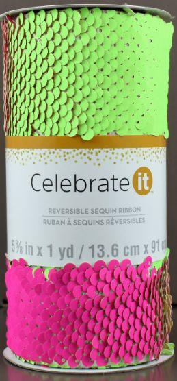 Pink/Green Reversible Sequin Ribbon image