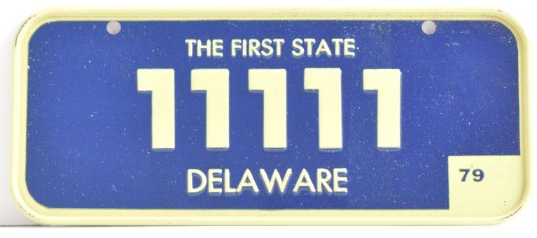 Vintage 1979 Stamped Lettering All Metal Bicycle Tag Delaware image