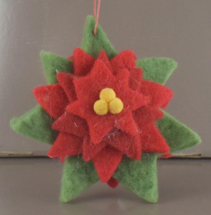 5" Felt Double Sided Poinsettia Ornament image