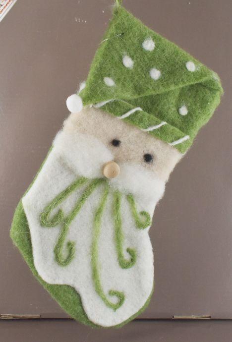 10" Green Stocking Ornament with Santa Face image