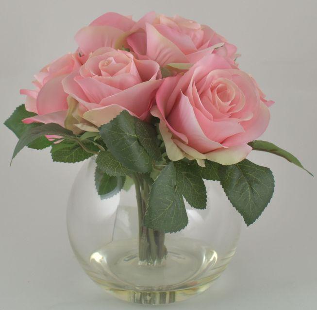 Pink Rose Bush in Bubble Glass Vase image
