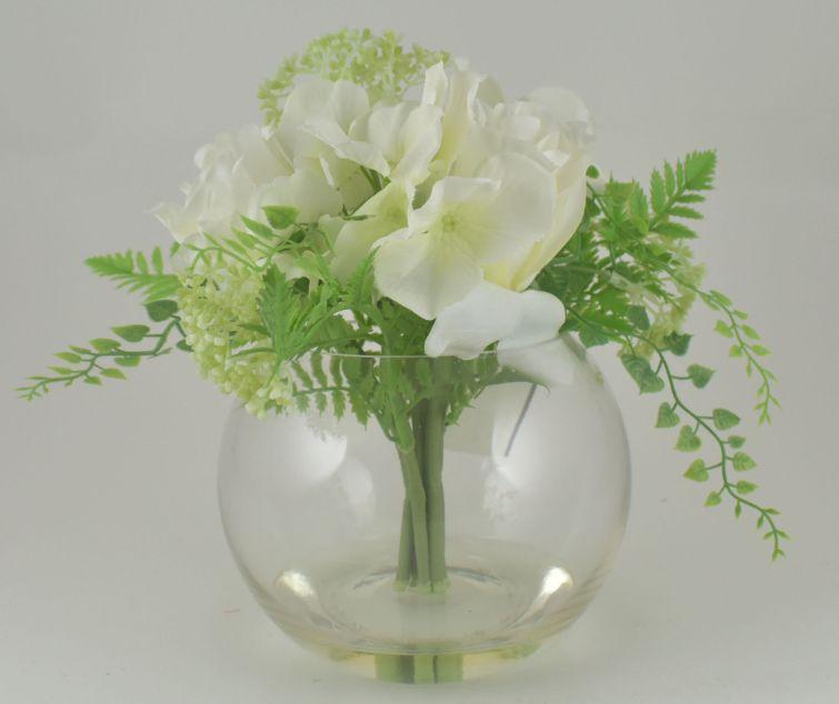 White Rose With Greenery Bouquet in Bubble Glass Vase image