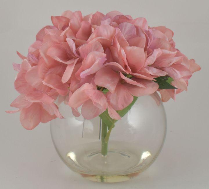 Pink Hydrangea in Bubble Glass Vase image