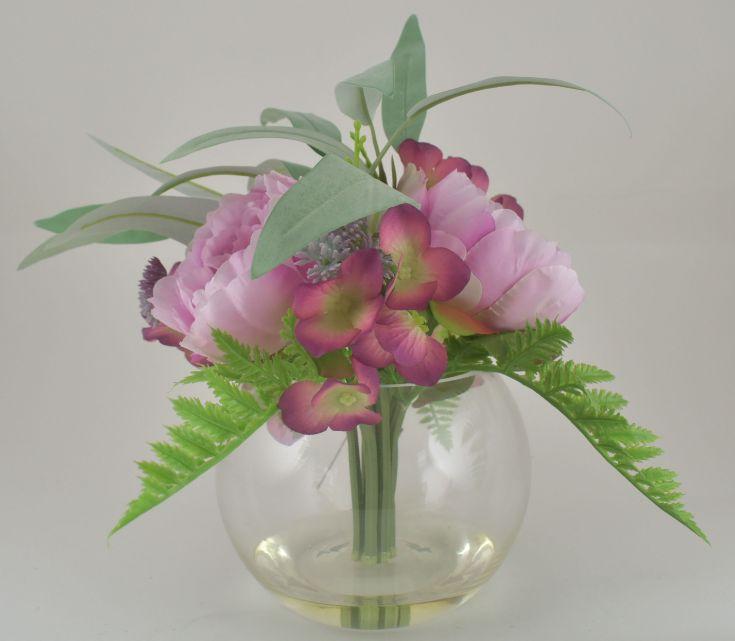 Pink/Mauve Mix Peony Bouquet in Bubble Glass Vase image