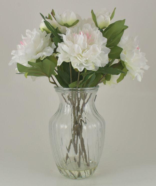 White Peony Bouquet in Glass Vase image