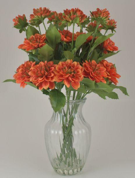 Orange Dahlia Bouquet in Glass Vase image