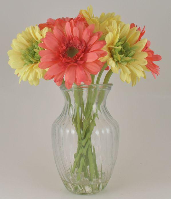 Coral & Yellow Gerbera Bouquet in Glass Vase image