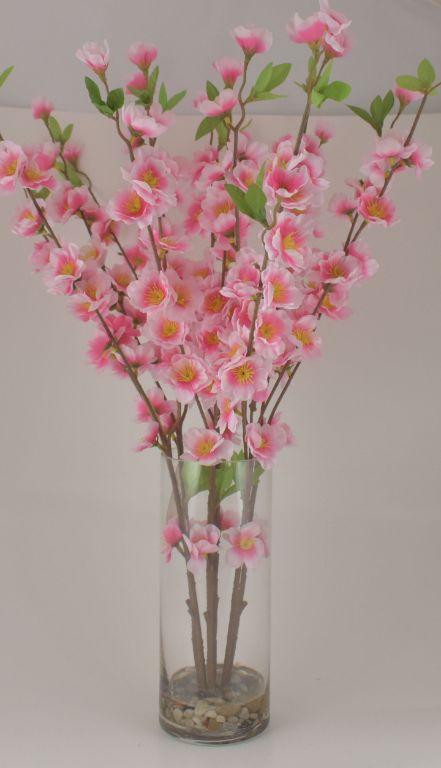 Light Pink Peach Blossom Bouquet in Glass Vase image