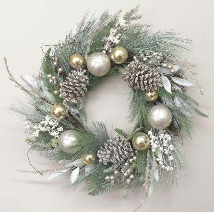 ORANAMENT & PINECONE CHRISTMAS WREATH CHAMPAGNE image